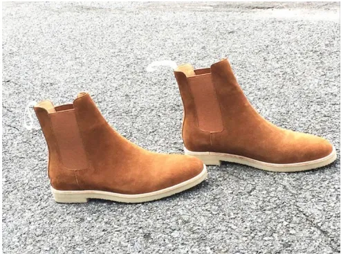 Handmade Brown Suede Leather Biker Ankle Boots with Crepe Sole
