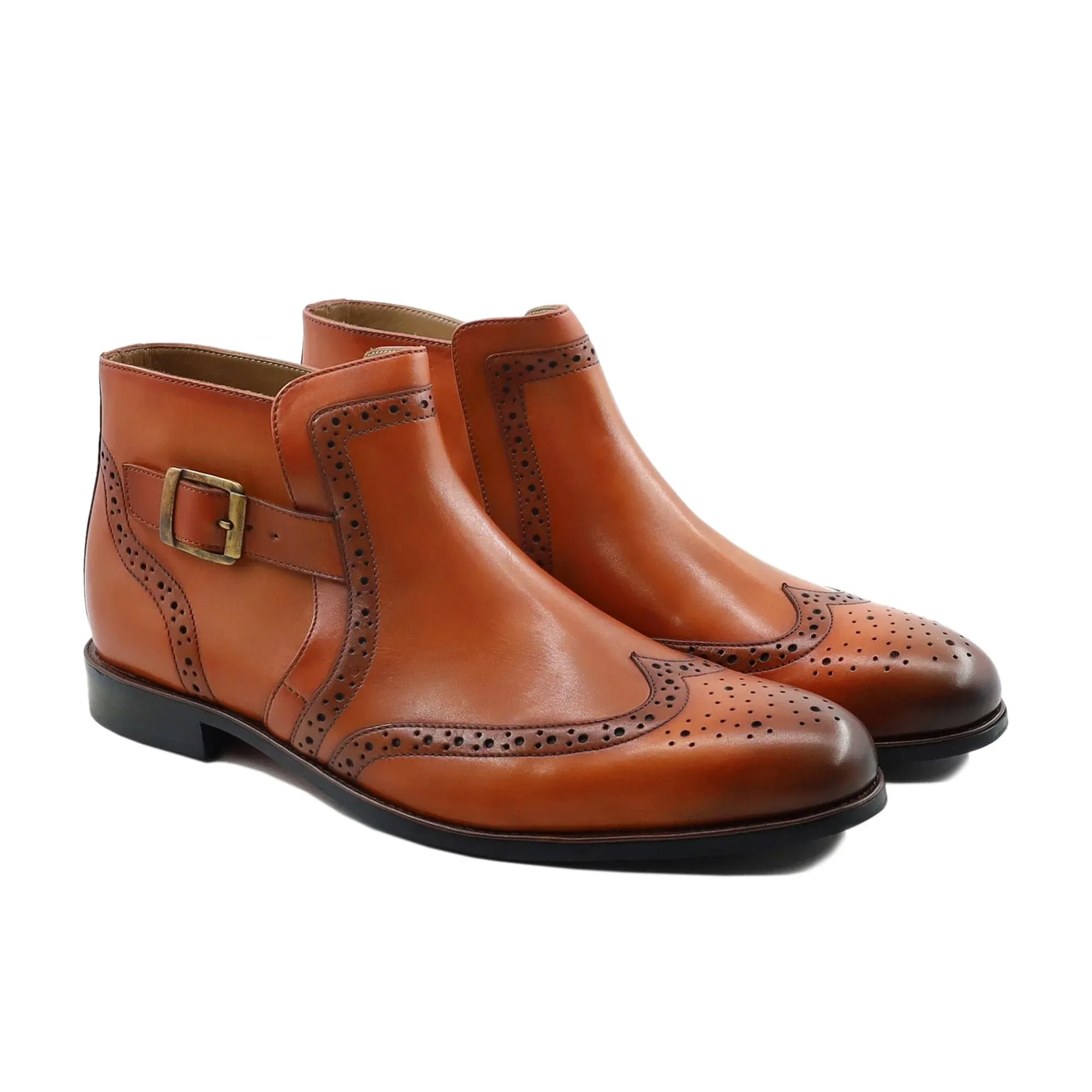 Handmade Custom Men's Burnish Tan Calf Leather Jodhpur