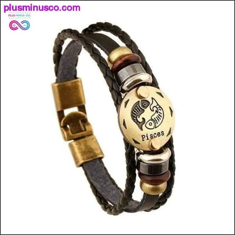 Handmade Leather Gold Coin Zodiac Bracelet