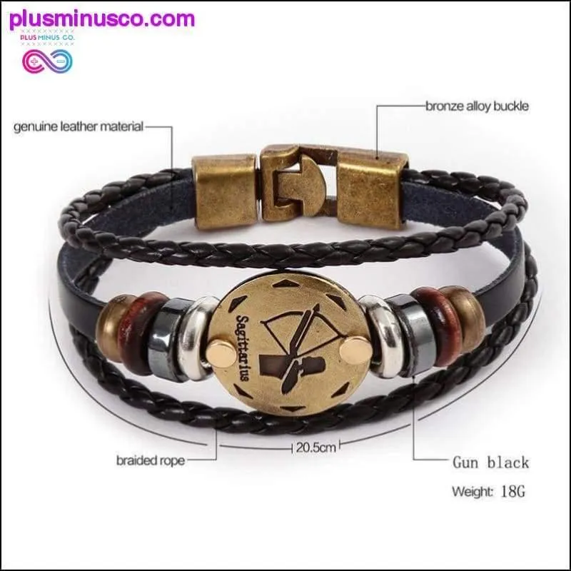 Handmade Leather Gold Coin Zodiac Bracelet
