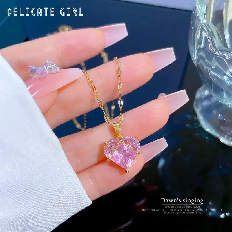 Heart-shaped pink zircon pendant necklace
