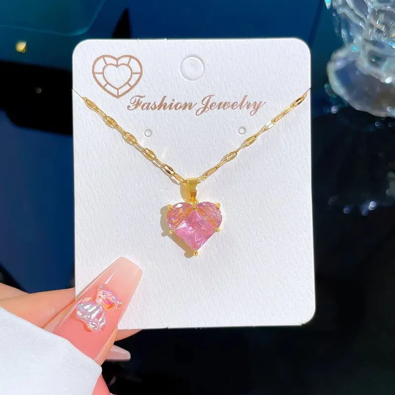 Heart-shaped pink zircon pendant necklace