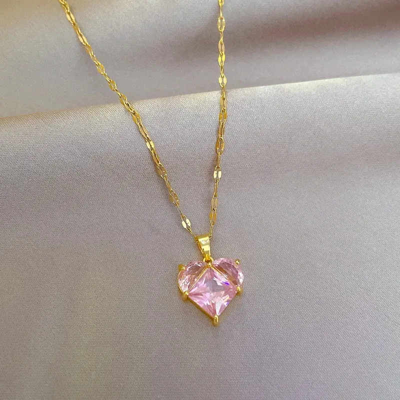 Heart-shaped pink zircon pendant necklace