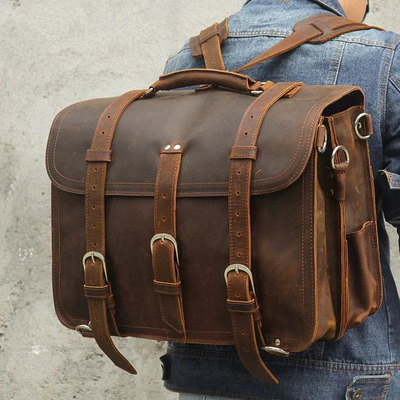 High Capacity Leather Laptop Briefcase Business Backpack