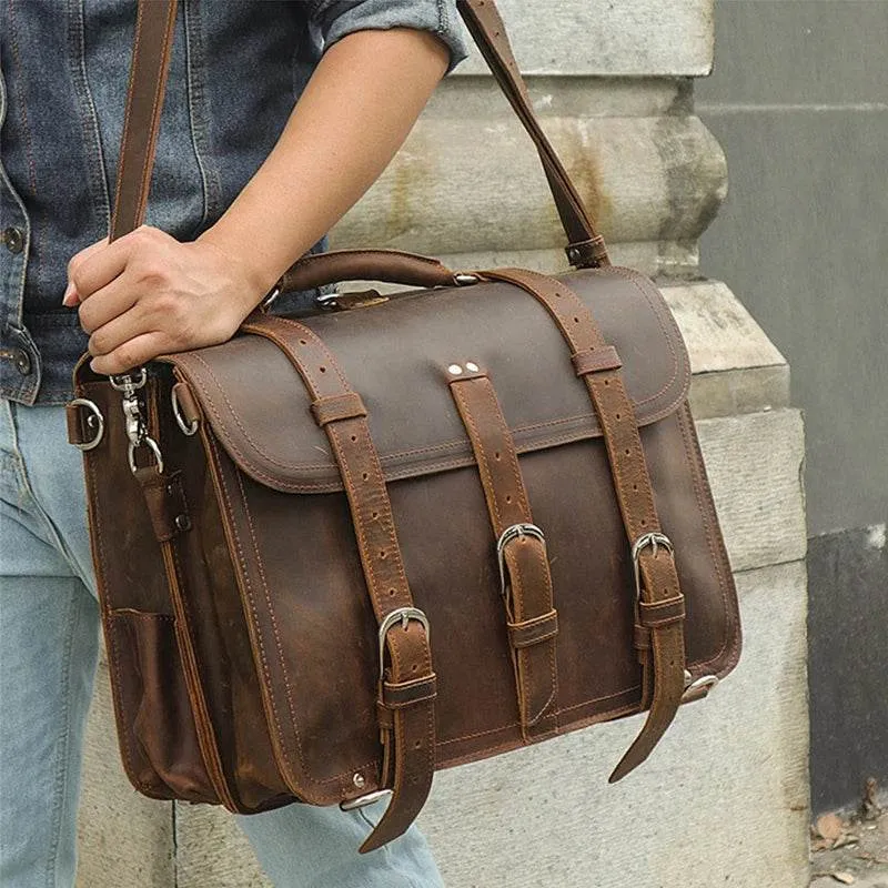 High Capacity Leather Laptop Briefcase Business Backpack