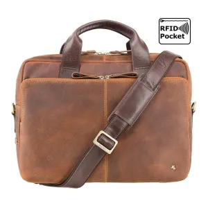 Hugo - 13" Leather Laptop Briefcase- Havana Tan
