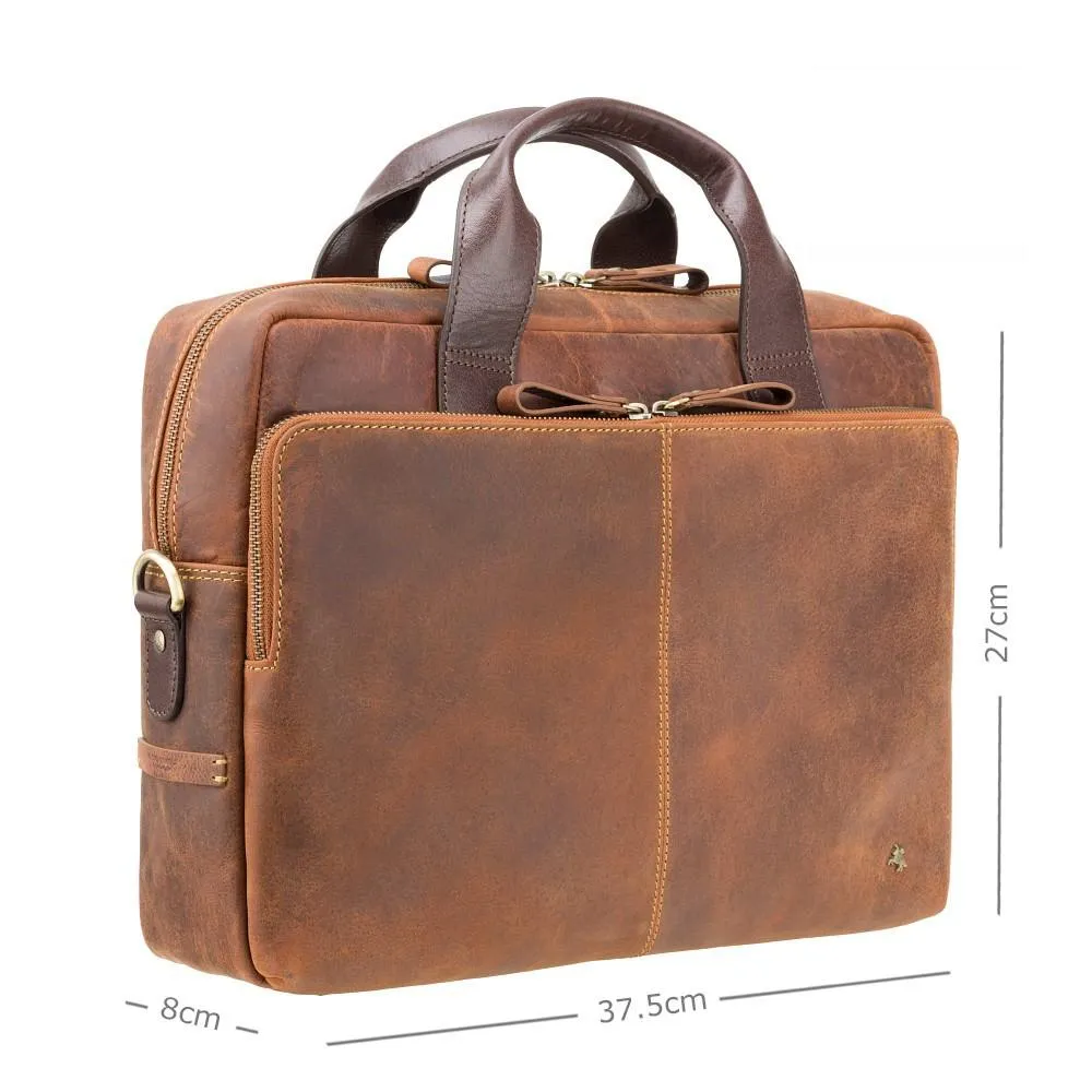 Hugo - 13" Leather Laptop Briefcase- Havana Tan