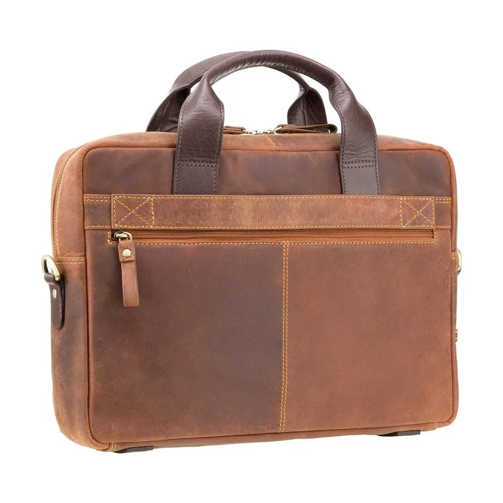Hugo - 13" Leather Laptop Briefcase- Havana Tan