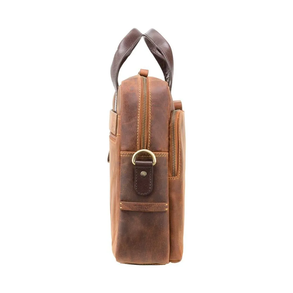 Hugo - 13" Leather Laptop Briefcase- Havana Tan