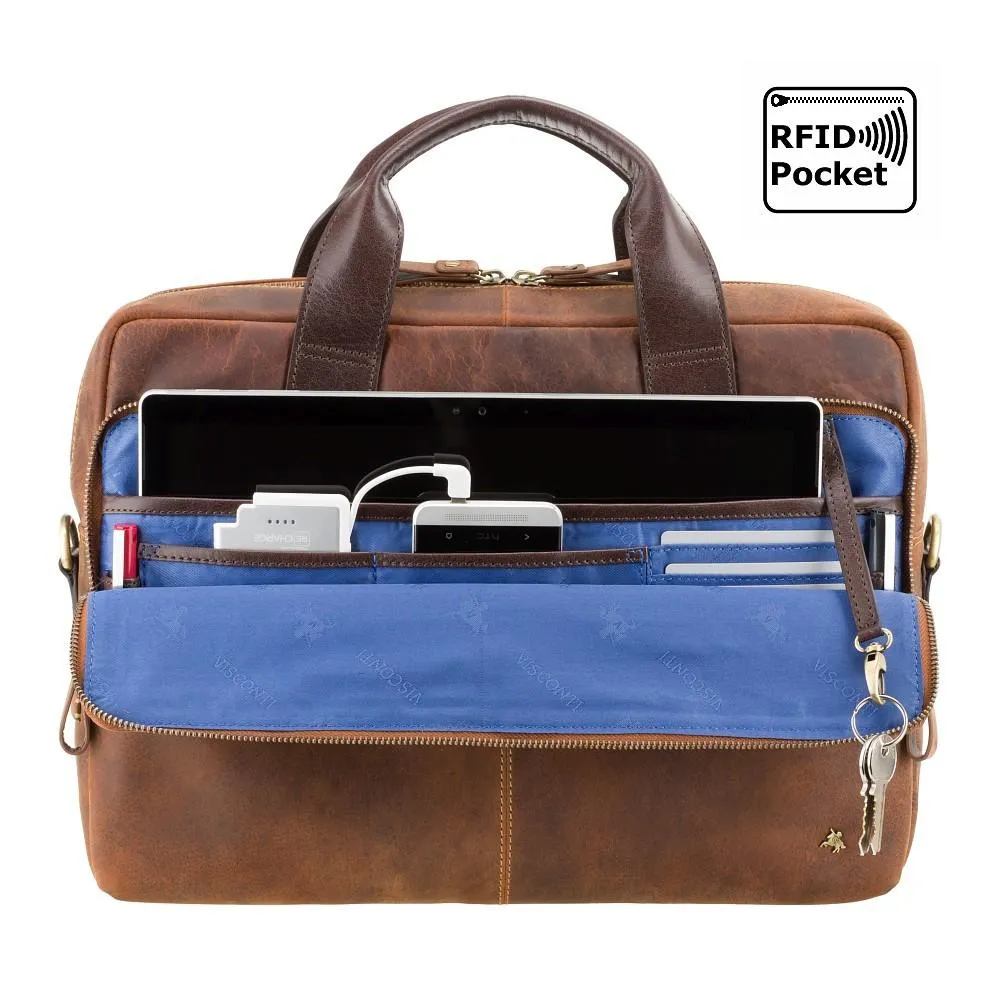 Hugo - 13" Leather Laptop Briefcase- Havana Tan