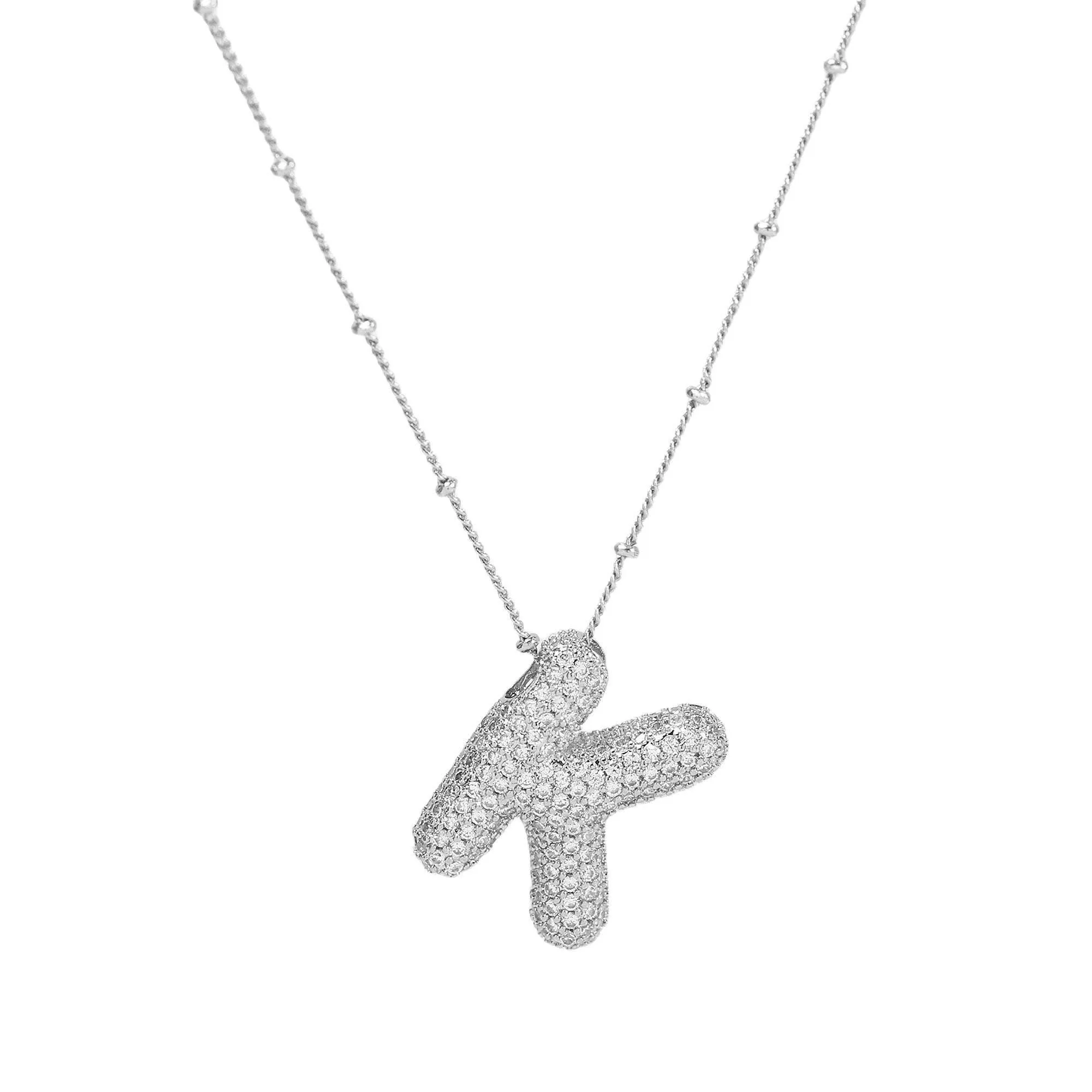 Initial CZ Balloon Bubble Sterling Silver Necklace: B