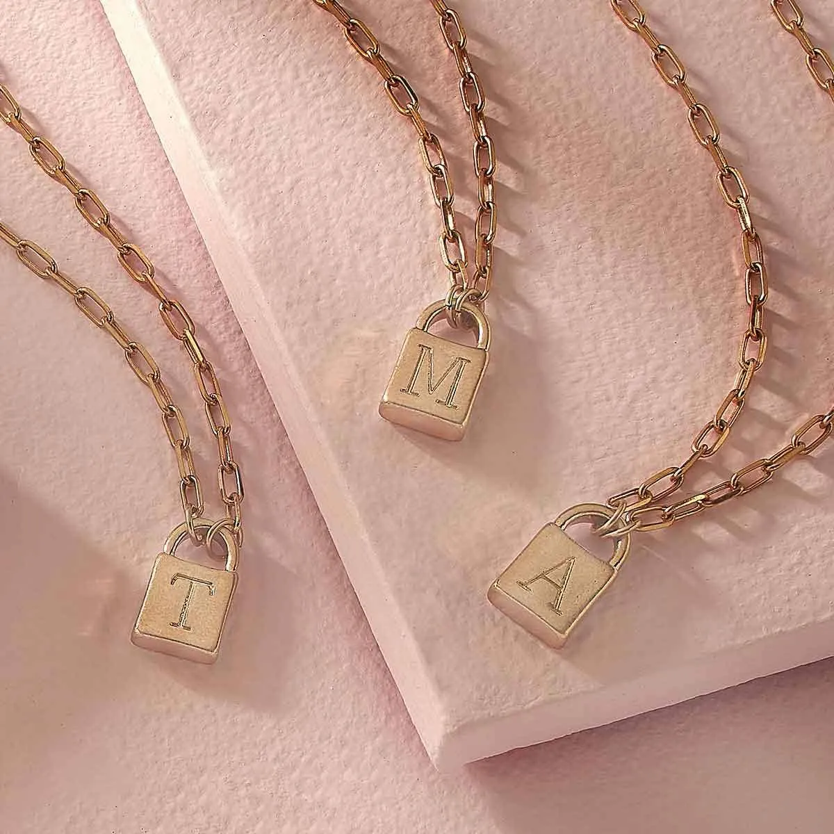 Initial Padlock Necklace-Gold