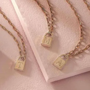 Initial Padlock Necklace-Gold
