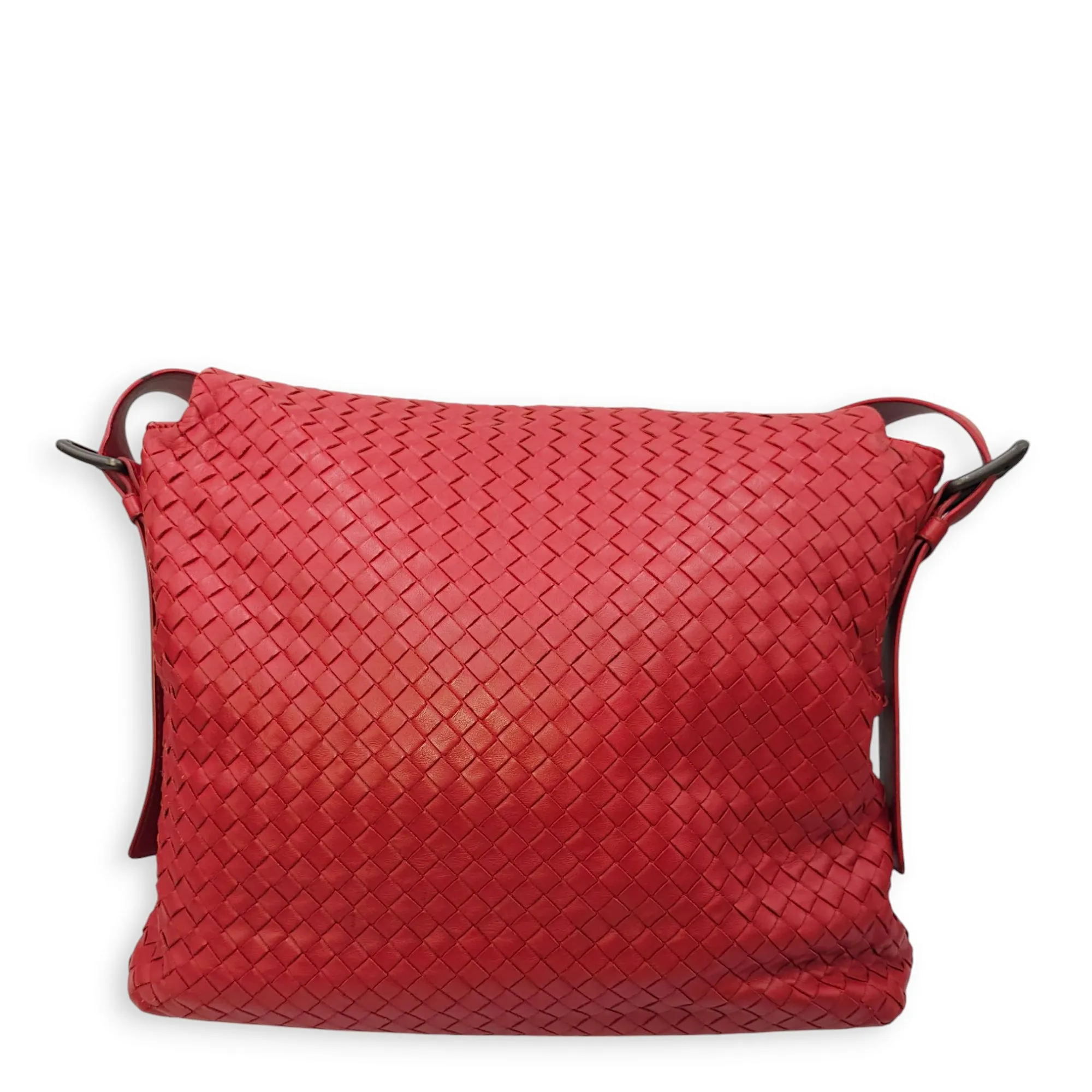 Intrecciato Messenger 34x29x8cm Red Crossbody Bag in Nappa Leather, Brunito hardware