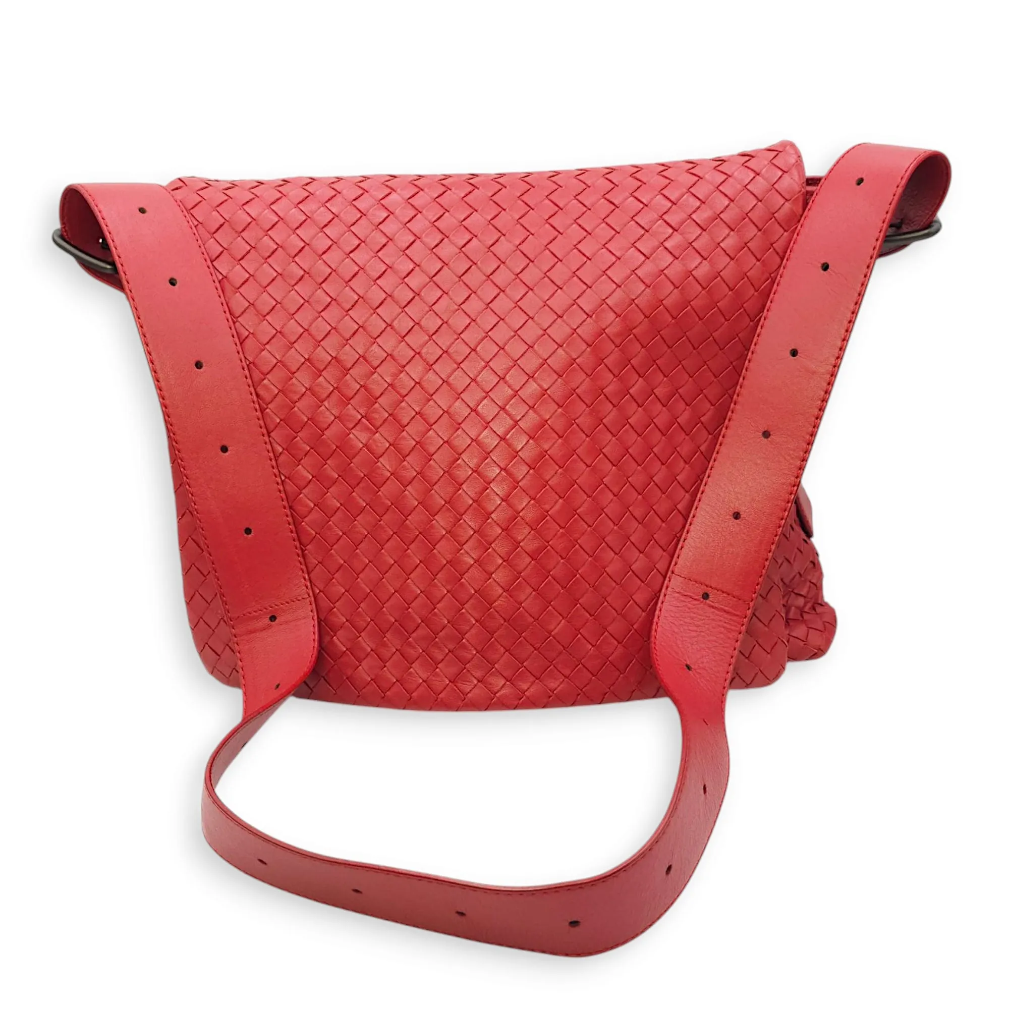 Intrecciato Messenger 34x29x8cm Red Crossbody Bag in Nappa Leather, Brunito hardware