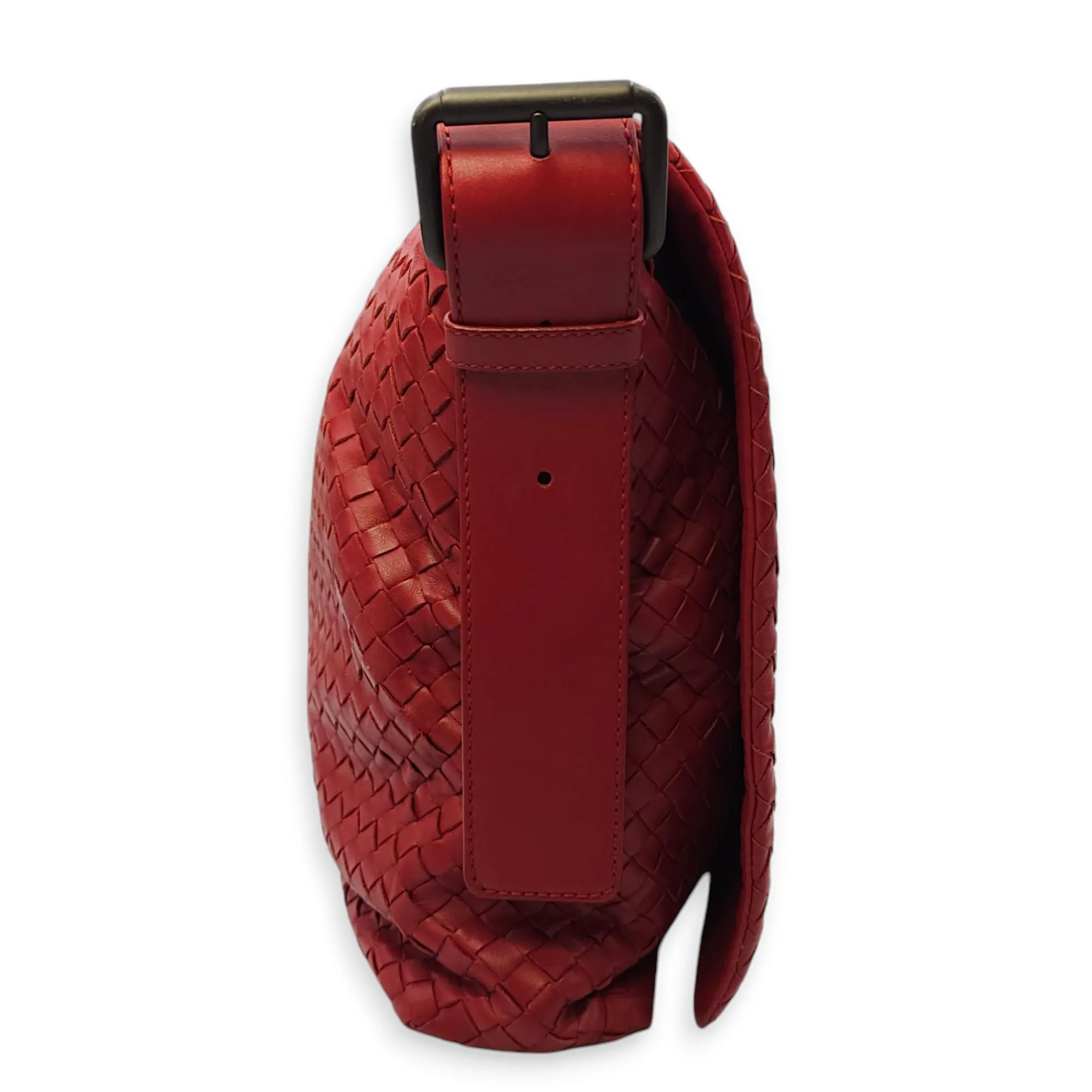 Intrecciato Messenger 34x29x8cm Red Crossbody Bag in Nappa Leather, Brunito hardware