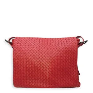 Intrecciato Messenger 34x29x8cm Red Crossbody Bag in Nappa Leather, Brunito hardware