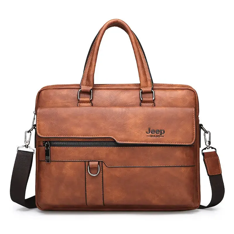JEEP Brand Business Briefcase Split Leather Men office For 14 inch Laptop Bags