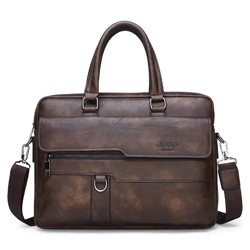 JEEP Brand Business Briefcase Split Leather Men office For 14 inch Laptop Bags