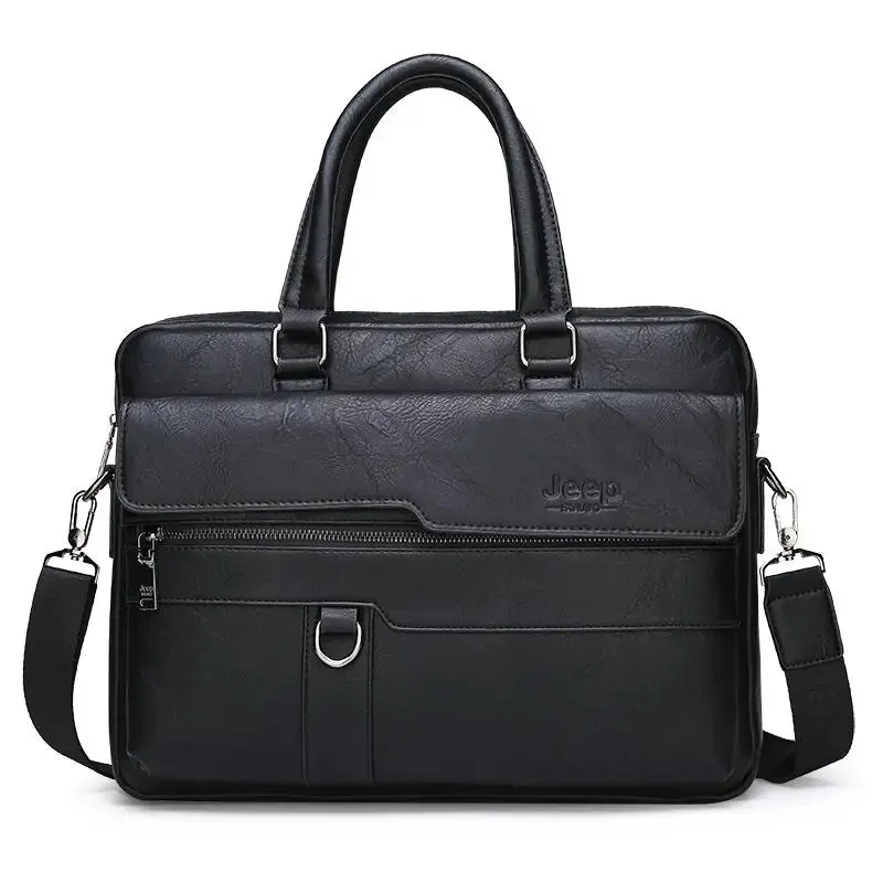 JEEP Brand Business Briefcase Split Leather Men office For 14 inch Laptop Bags