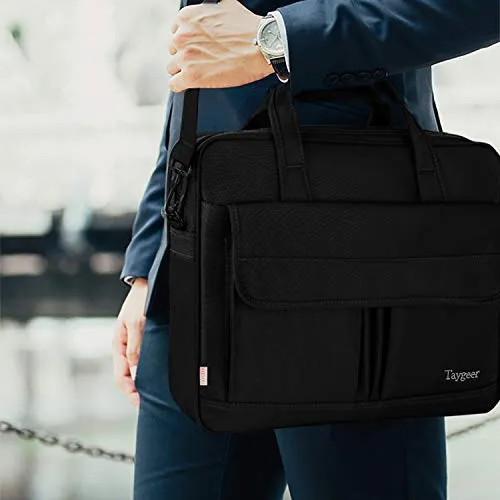 Laptop Bag 15.6 Inch, Business Briefcase for Men Women, 15inch Water Resistant Messenger Shoulder Bag with Strap, Durable Office Bag, Taygeer Carry On Handle Case for Computer/Notebook/MacBook,Black