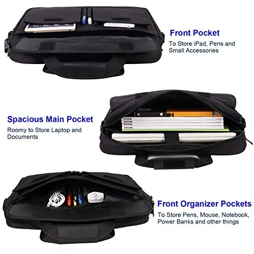 Laptop Bag 15.6 Inch, Business Briefcase for Men Women, 15inch Water Resistant Messenger Shoulder Bag with Strap, Durable Office Bag, Taygeer Carry On Handle Case for Computer/Notebook/MacBook,Black