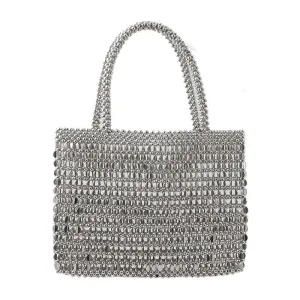 Large Silver Sequined Clutch Purse
