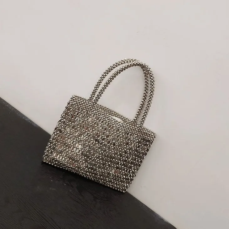 Large Silver Sequined Clutch Purse