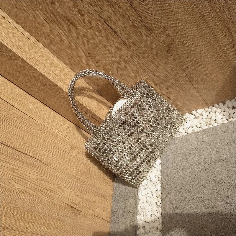 Large Silver Sequined Clutch Purse