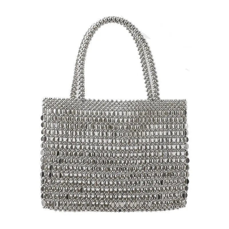 Large Silver Sequined Clutch Purse