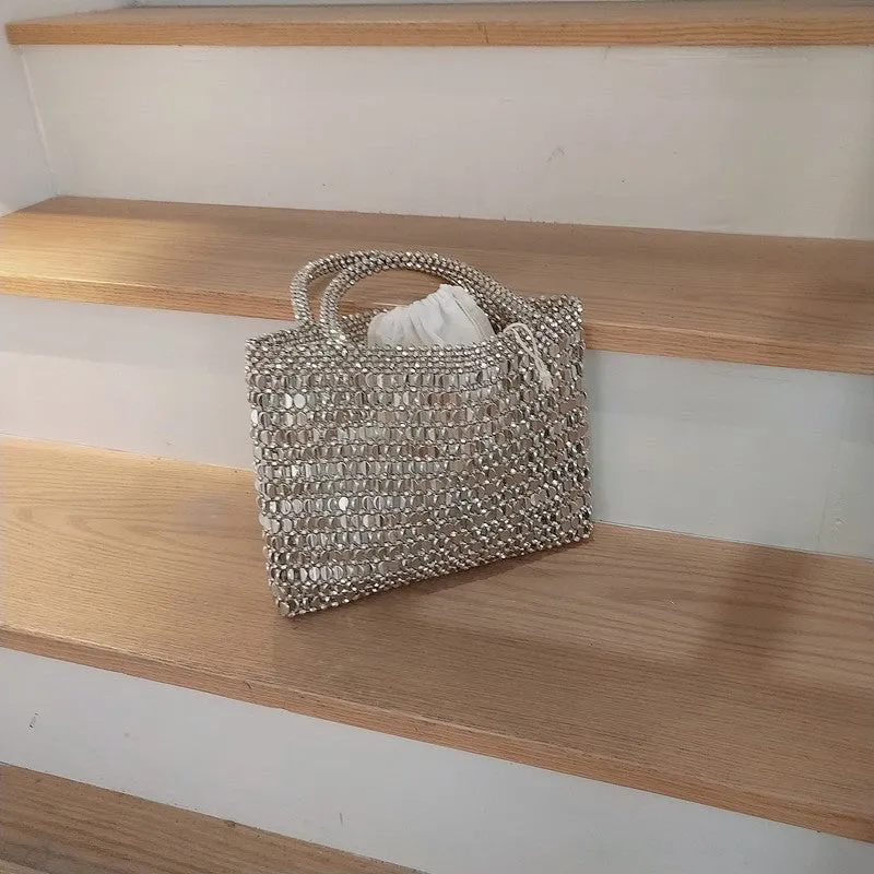 Large Silver Sequined Clutch Purse