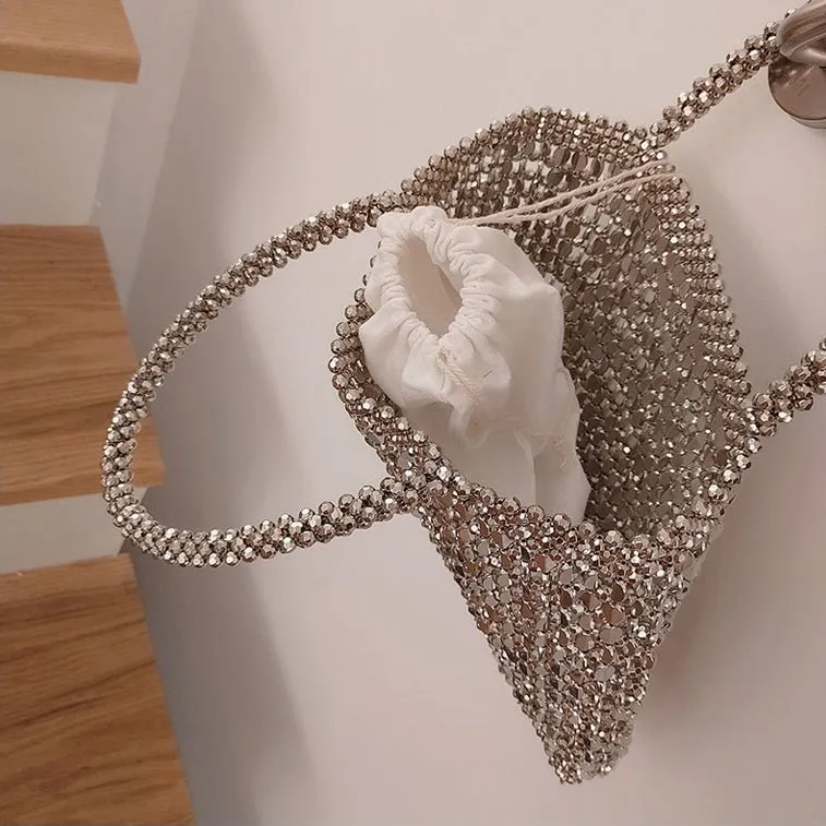 Large Silver Sequined Clutch Purse