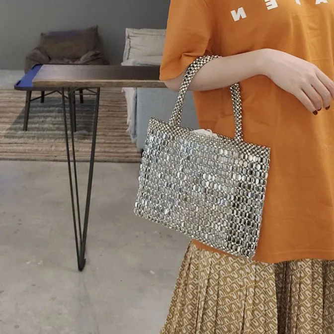 Large Silver Sequined Clutch Purse