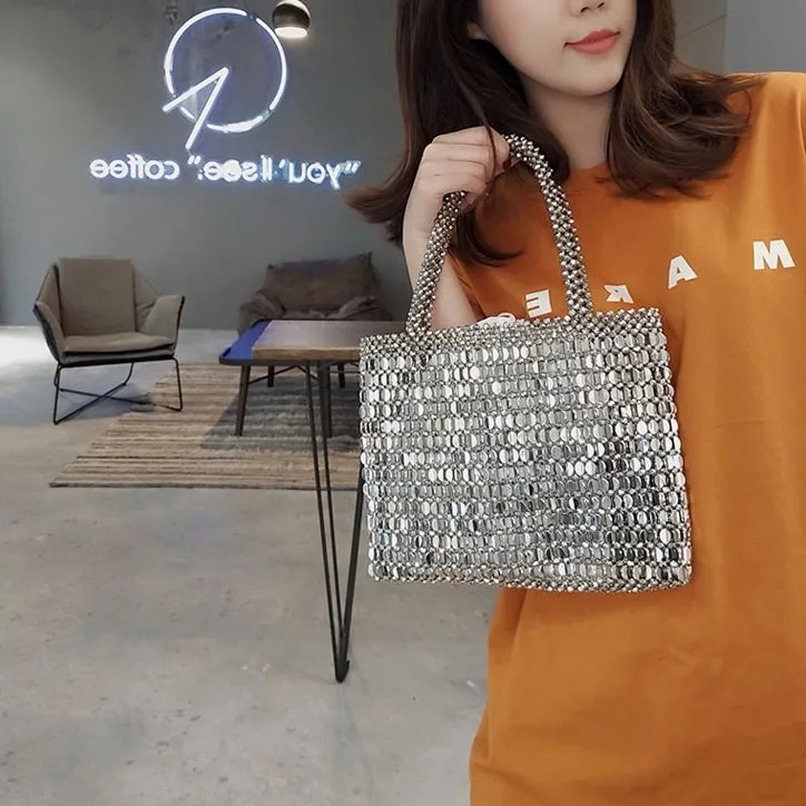 Large Silver Sequined Clutch Purse