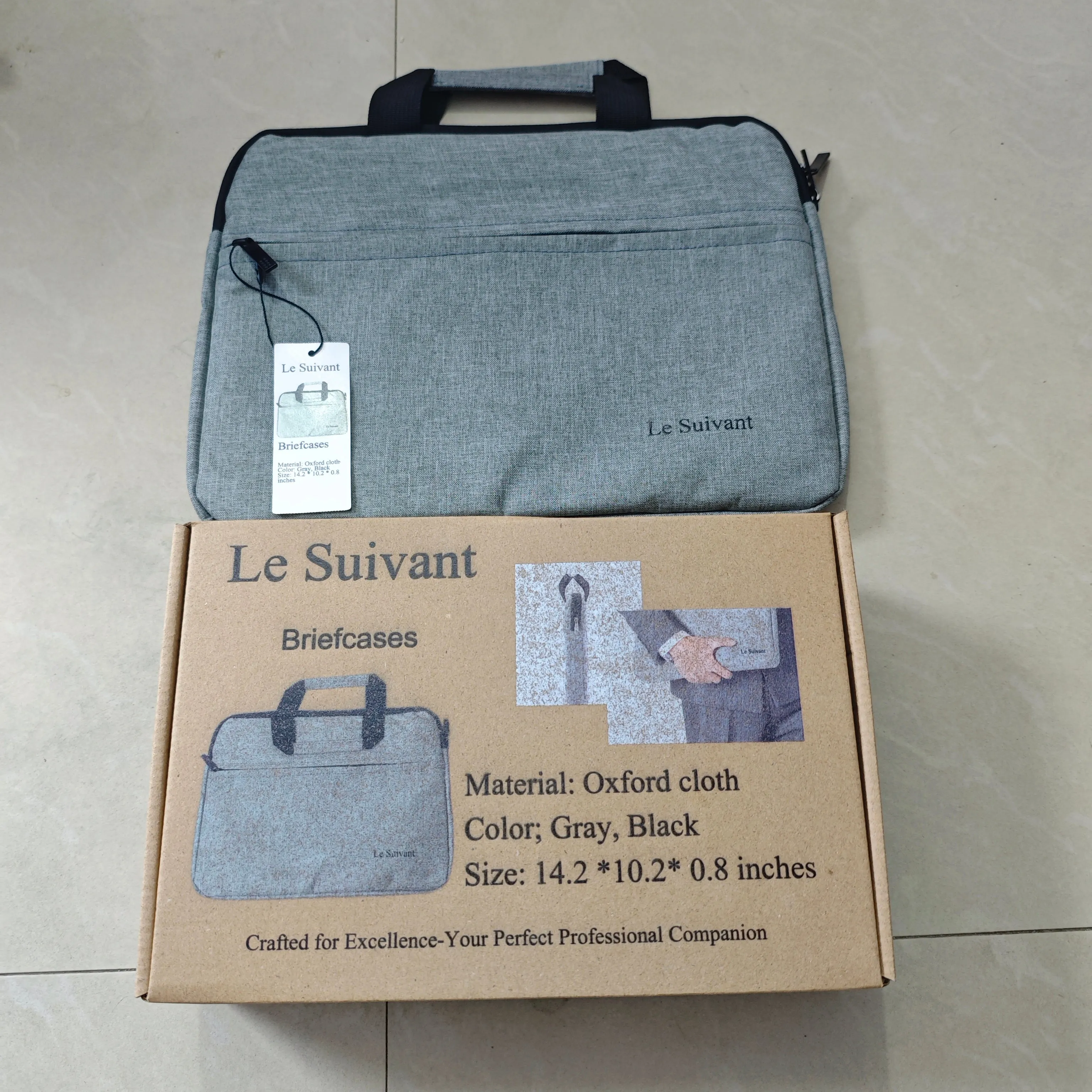 Le Suivant Briefcases - Oxford Cloth, Gray & Black, 14.2x10.2x0.8 Inches, Durable and Professional for Business and Travel