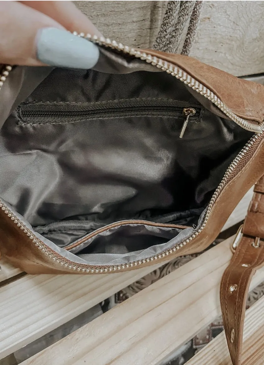 Leather Sling Purse with Gold Chain Accent