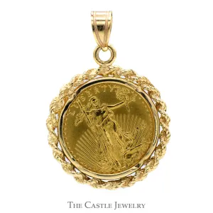 Liberty Coin Pendant with Rope Bezel in 14k Yellow Gold