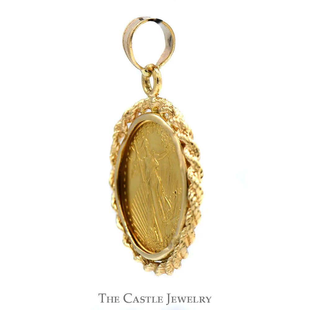 Liberty Coin Pendant with Rope Bezel in 14k Yellow Gold