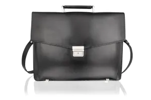 Lombard 15.0" Satchel Briefcase Landscape, Flap Over With Central Zip Adjustable Shoulder Strap