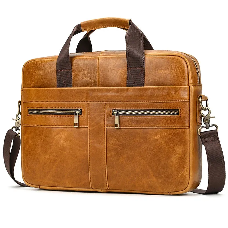 Men's Leather Briefcase 15.6" Laptop Bag Top Layer Cowhide