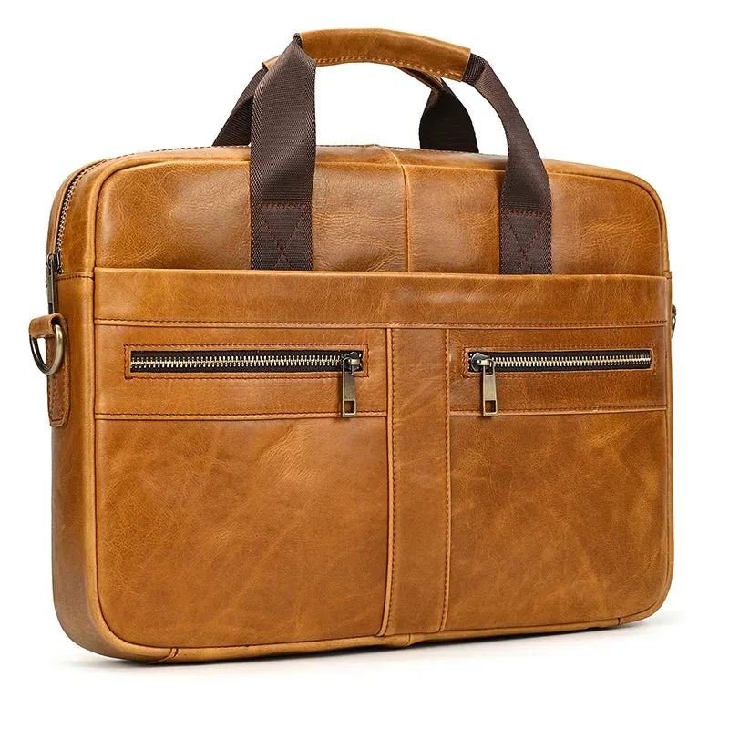 Men's Leather Briefcase 15.6" Laptop Bag Top Layer Cowhide