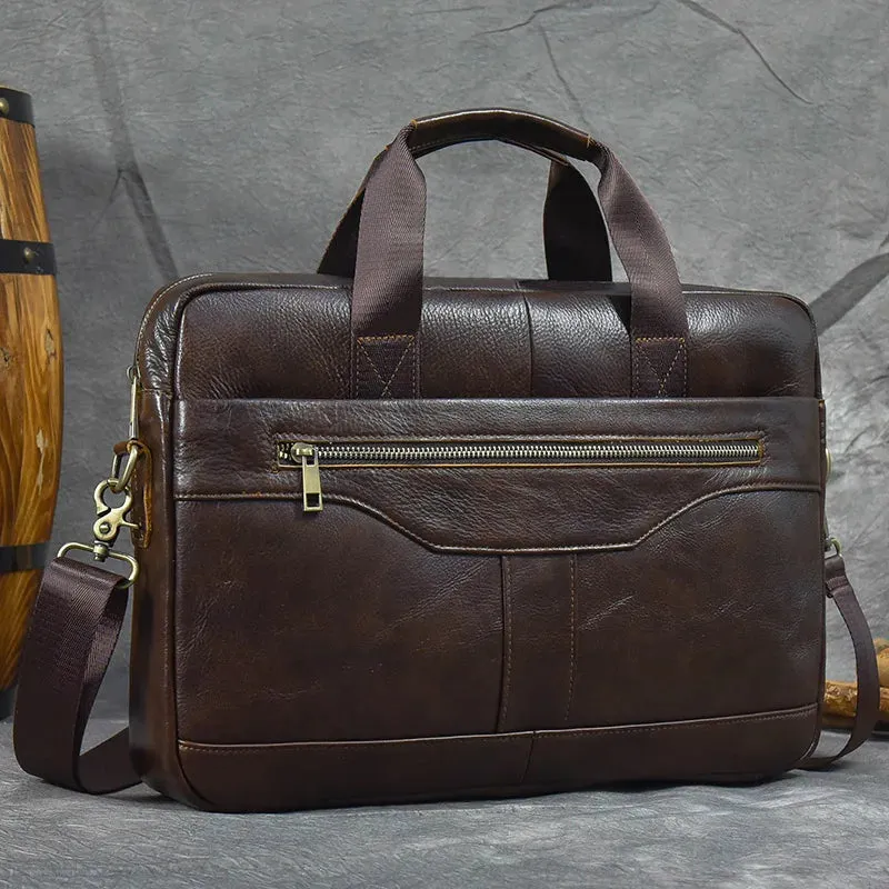 Men's Leather Briefcase 15.6" Laptop Bag Top Layer Cowhide