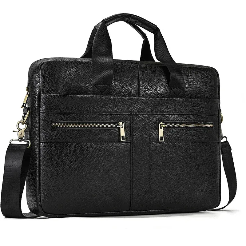 Men's Leather Briefcase 15.6" Laptop Bag Top Layer Cowhide