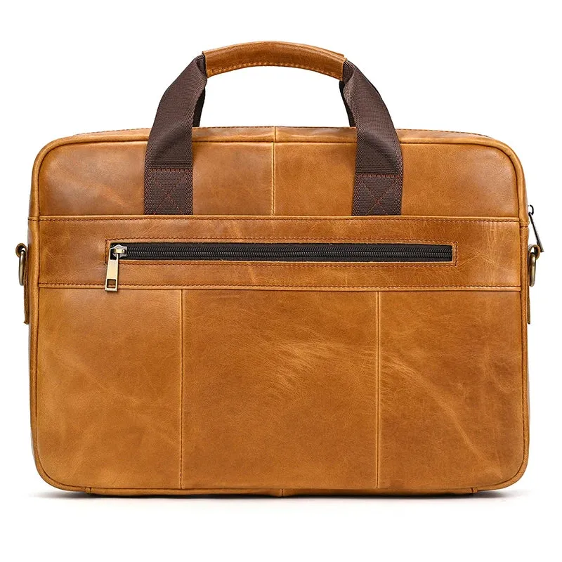 Men's Leather Briefcase 15.6" Laptop Bag Top Layer Cowhide
