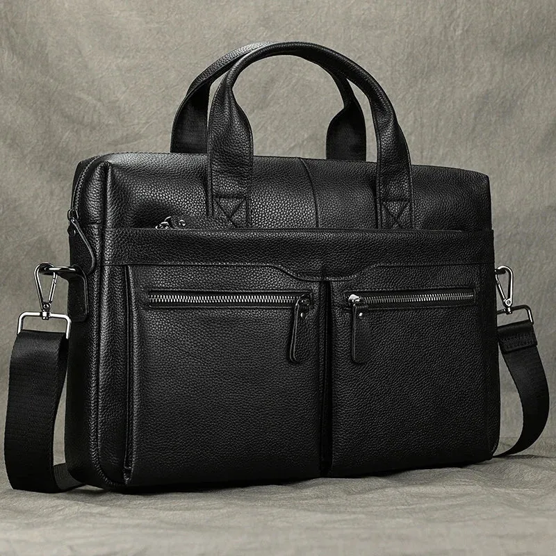 Men's Leather Briefcase 15.6" Laptop Bag Top Layer Cowhide