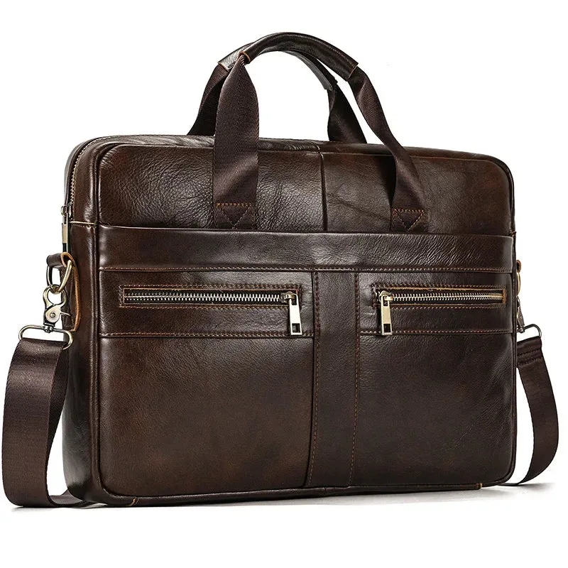 Men's Leather Briefcase 15.6" Laptop Bag Top Layer Cowhide