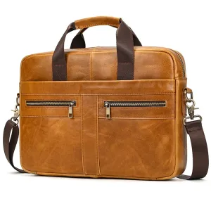Men's Leather Briefcase 15.6" Laptop Bag Top Layer Cowhide