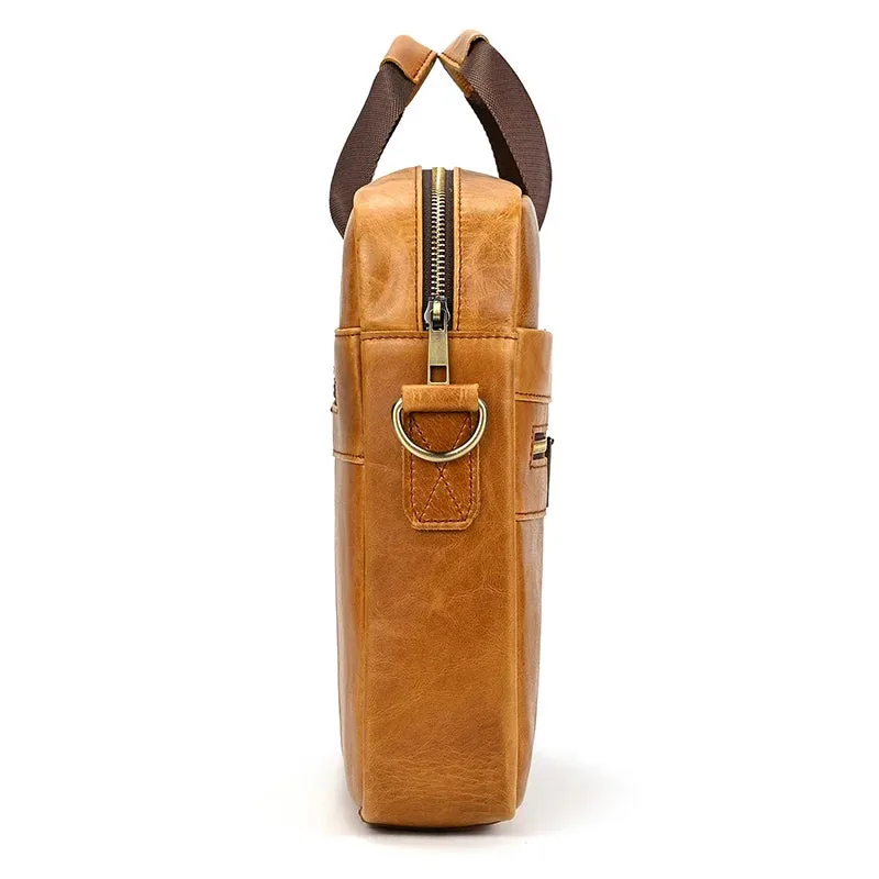 Men's Leather Briefcase 15.6" Laptop Bag Top Layer Cowhide