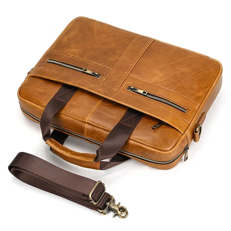 Men's Leather Briefcase 15.6" Laptop Bag Top Layer Cowhide