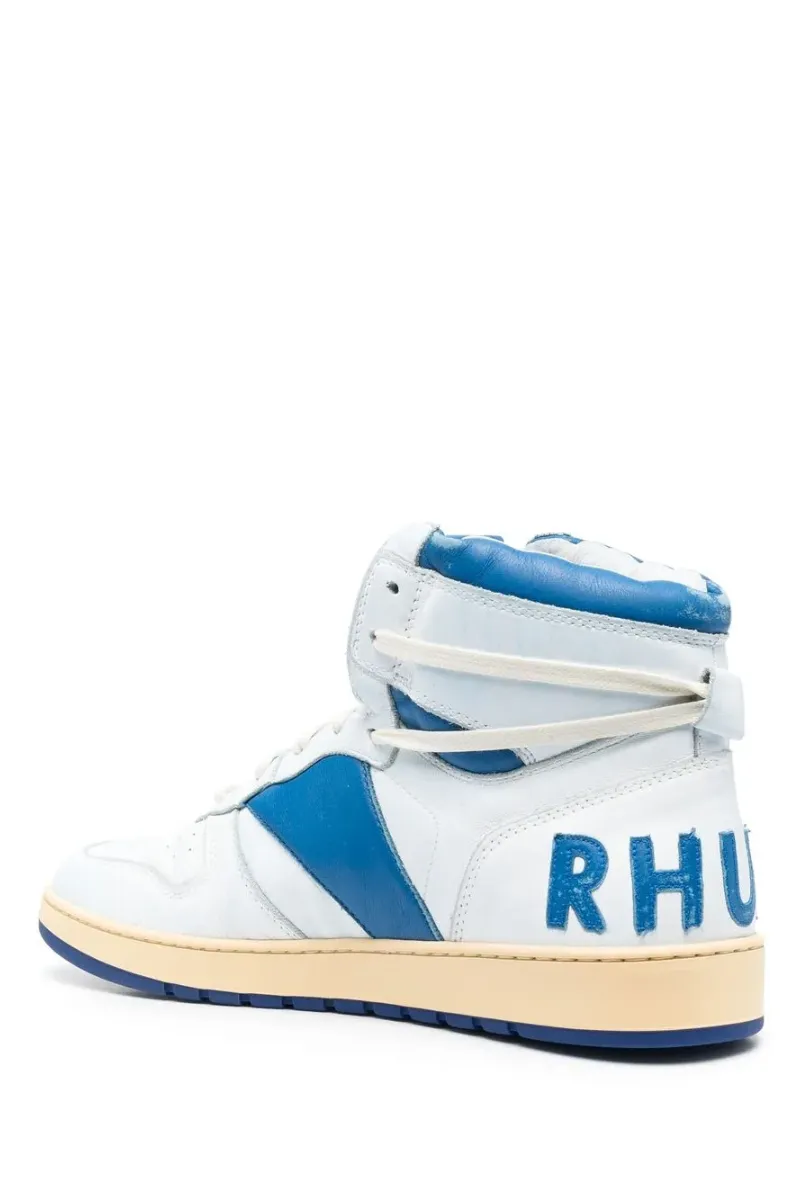 Mens | RHUDE Rhecess-Hi Leather Sneakers White/Blue